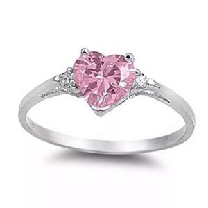 NEW 925 Pink Sapphire Heart Shape Size 7